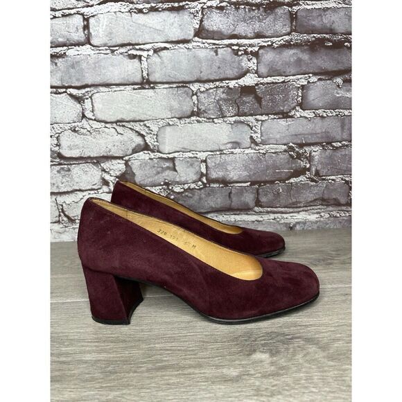 David Aaron Burgundy Maroon Suede Leather Round High Heels Women Sz 6.5M US/37EU - Picture 4 of 16